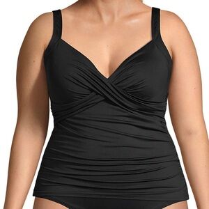 Lands End V neck wrap underwire tankini top 20W black DDD